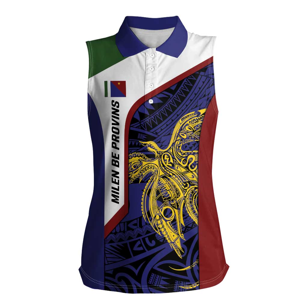 Personalised PNG Milne Bay Province Women Sleeveless Polo Shirt Bird of Paradise Tattoo Flag Motif - Polynesian Pride