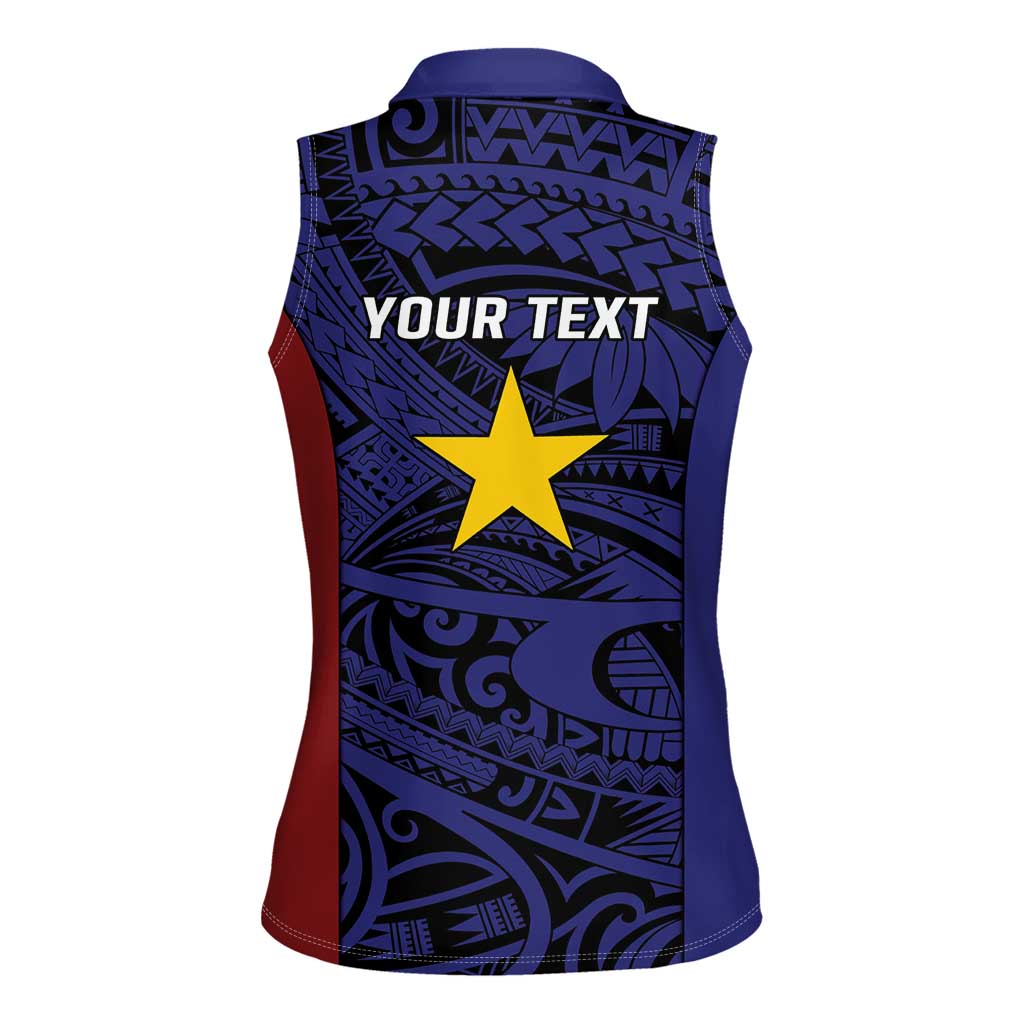 Personalised PNG Milne Bay Province Women Sleeveless Polo Shirt Bird of Paradise Tattoo Flag Motif - Polynesian Pride
