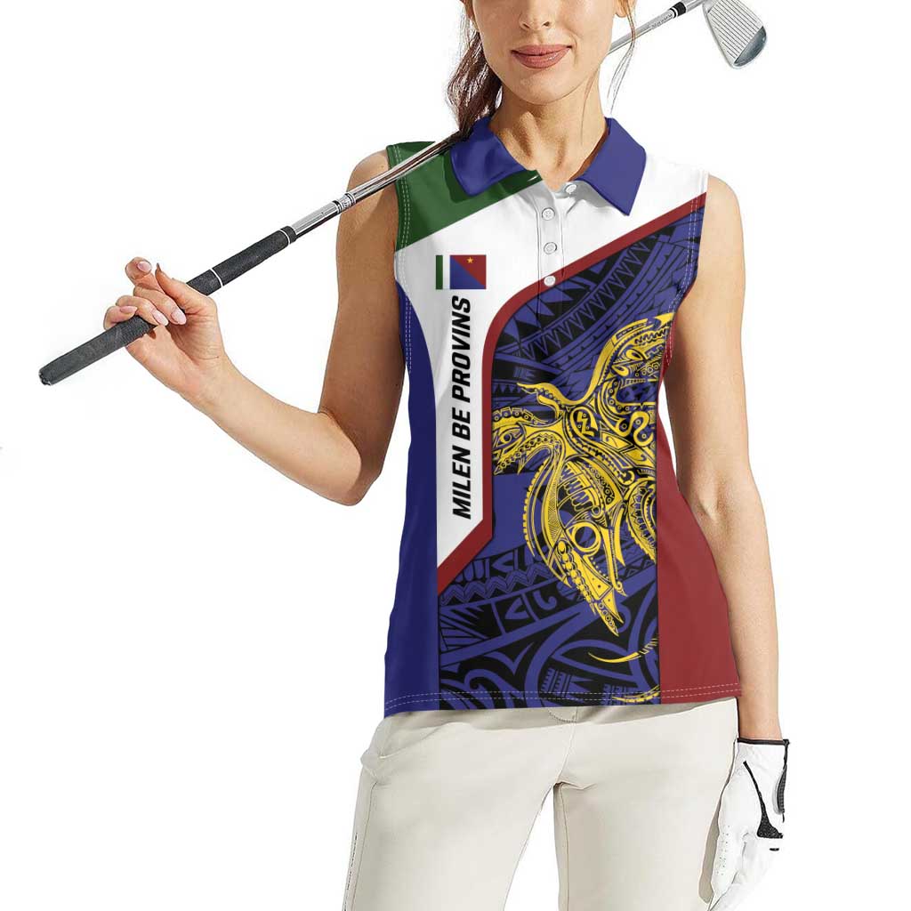 Personalised PNG Milne Bay Province Women Sleeveless Polo Shirt Bird of Paradise Tattoo Flag Motif - Polynesian Pride
