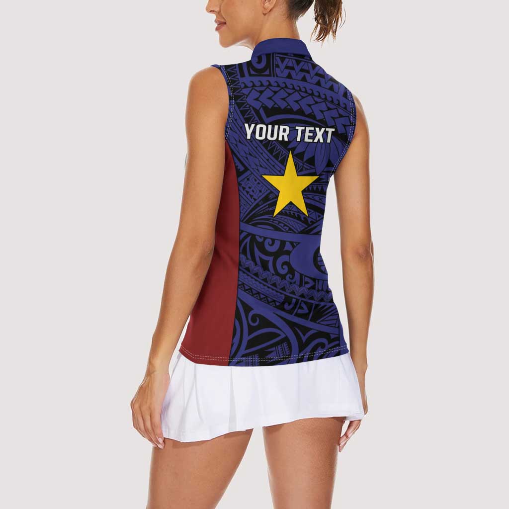 Personalised PNG Milne Bay Province Women Sleeveless Polo Shirt Bird of Paradise Tattoo Flag Motif - Polynesian Pride