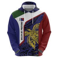 Personalised PNG Milne Bay Province Zip Hoodie Bird of Paradise Tattoo Flag Motif - Polynesian Pride