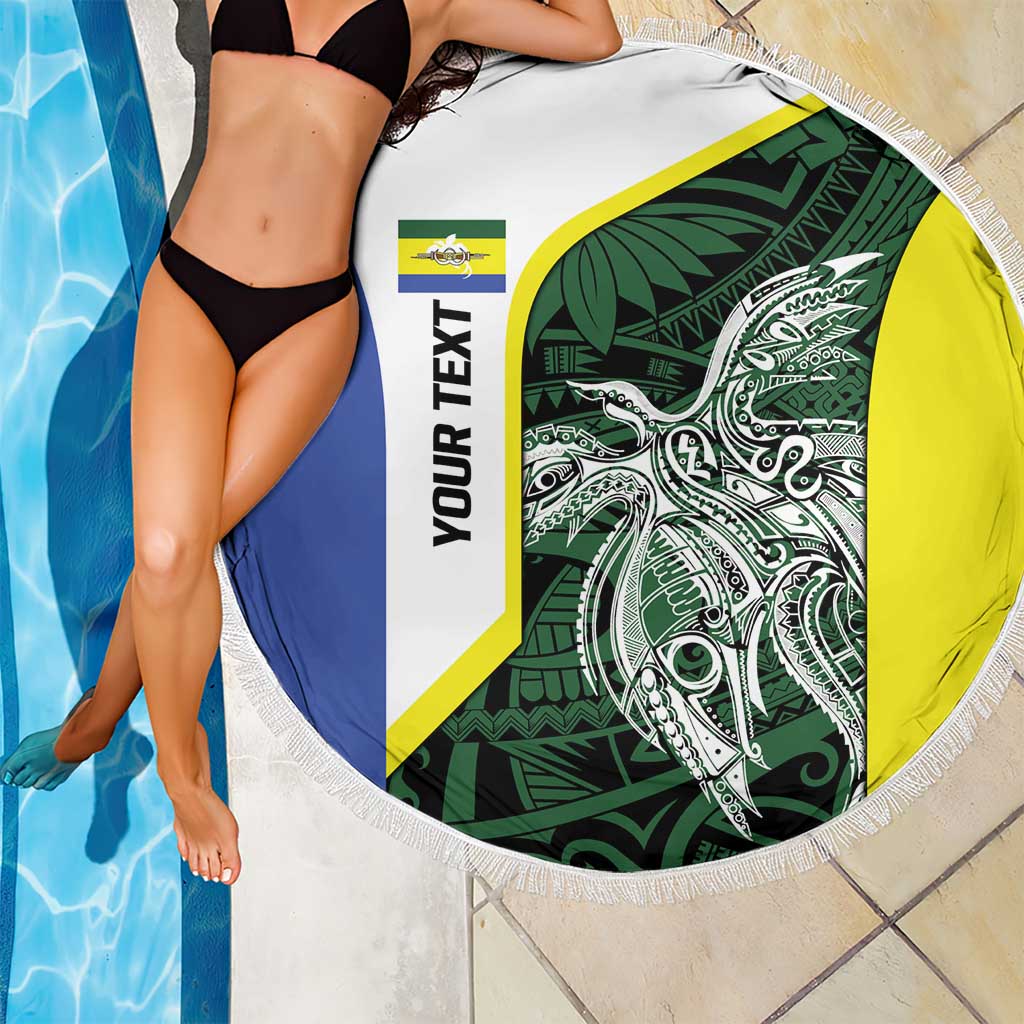 Personalised PNG Morobe Province Beach Blanket Bird of Paradise Tattoo Flag Motif - Polynesian Pride