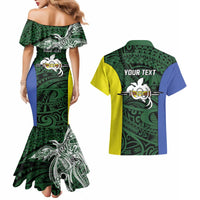 Personalised PNG Morobe Province Couples Matching Mermaid Dress and Hawaiian Shirt Bird of Paradise Tattoo Flag Motif - Polynesian Pride