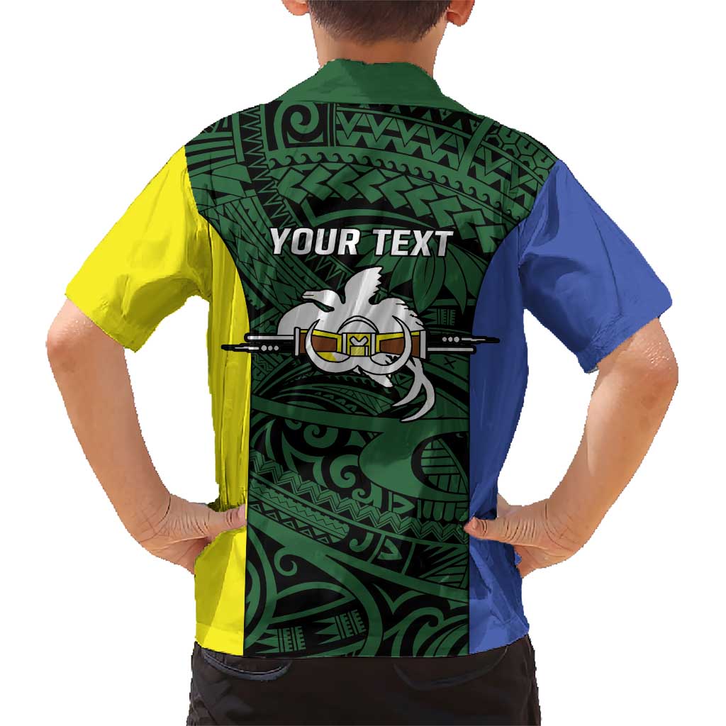 Personalised PNG Morobe Province Family Matching Short Sleeve Bodycon Dress and Hawaiian Shirt Bird of Paradise Tattoo Flag Motif - Polynesian Pride