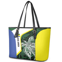 Personalised PNG Morobe Province Leather Tote Bag Bird of Paradise Tattoo Flag Motif - Polynesian Pride