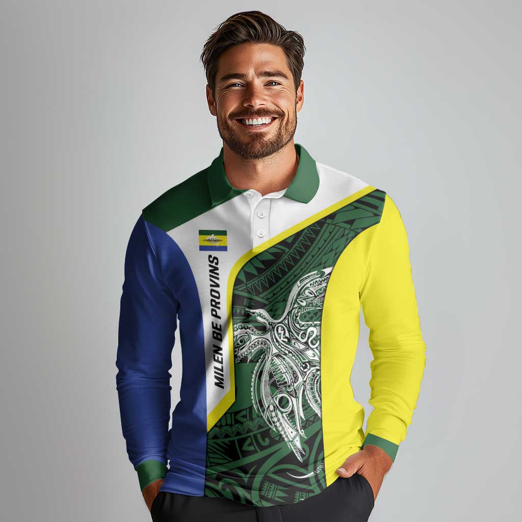 Personalised PNG Morobe Province Long Sleeve Polo Shirt Bird of Paradise Tattoo Flag Motif - Polynesian Pride