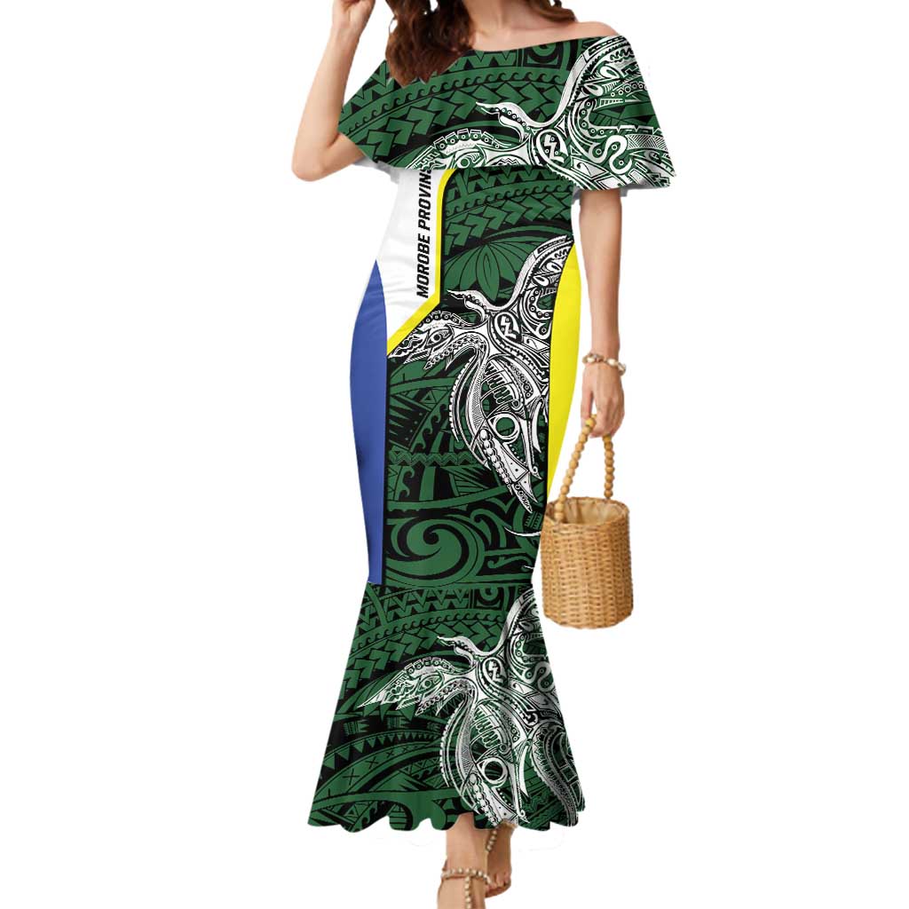 Personalised PNG Morobe Province Mermaid Dress Bird of Paradise Tattoo Flag Motif - Polynesian Pride