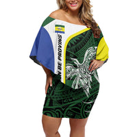 Personalised PNG Morobe Province Off Shoulder Short Dress Bird of Paradise Tattoo Flag Motif - Polynesian Pride