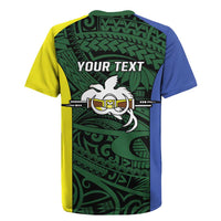 Personalised PNG Morobe Province Rugby Jersey Bird of Paradise Tattoo Flag Motif - Polynesian Pride