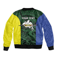 Personalised PNG Morobe Province Sleeve Zip Bomber Jacket Bird of Paradise Tattoo Flag Motif - Polynesian Pride