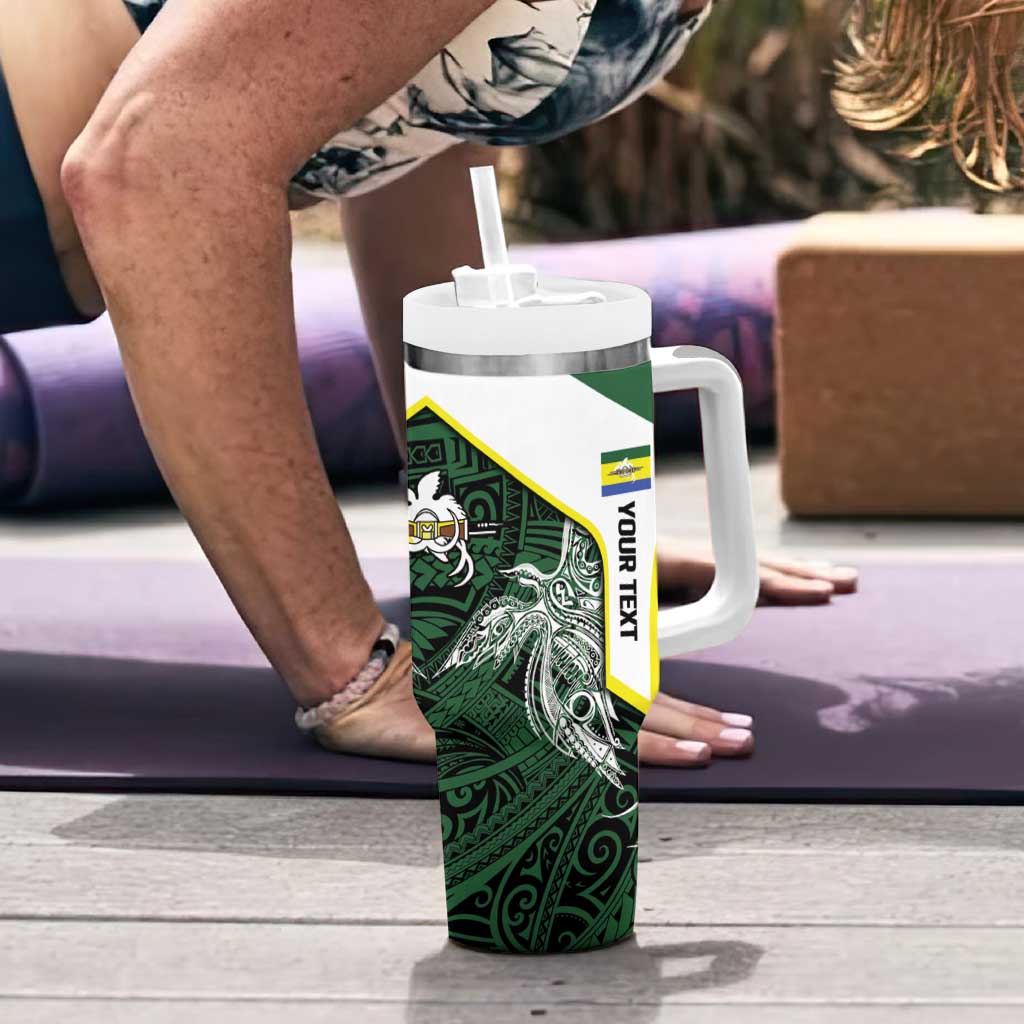 Personalised PNG Morobe Province Tumbler With Handle Bird of Paradise Tattoo Flag Motif - Polynesian Pride