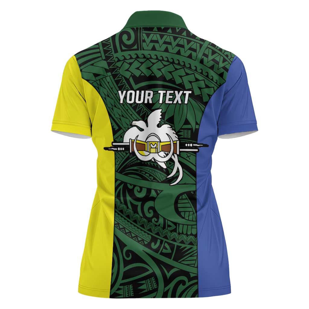 Personalised PNG Morobe Province Women Polo Shirt Bird of Paradise Tattoo Flag Motif - Polynesian Pride