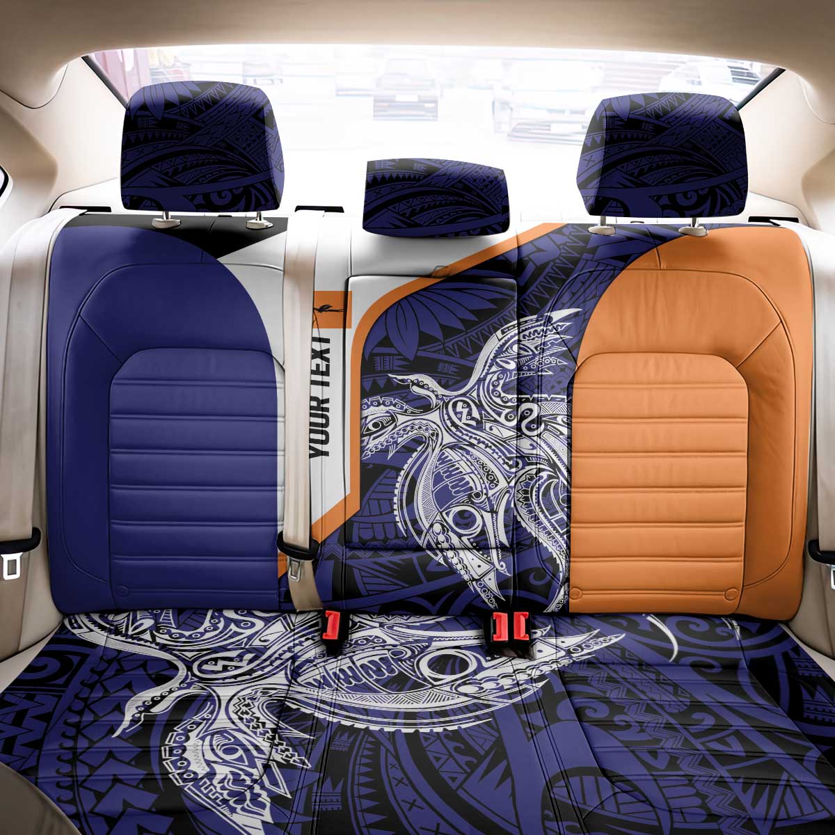 Personalised PNG New Ireland Back Car Seat Cover Bird of Paradise Tattoo Flag Motif - Polynesian Pride