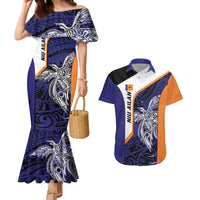 Personalised PNG New Ireland Couples Matching Mermaid Dress and Hawaiian Shirt Bird of Paradise Tattoo Flag Motif - Polynesian Pride