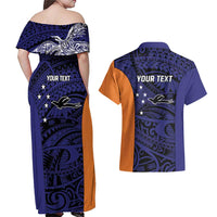 Personalised PNG New Ireland Couples Matching Off Shoulder Maxi Dress and Hawaiian Shirt Bird of Paradise Tattoo Flag Motif - Polynesian Pride