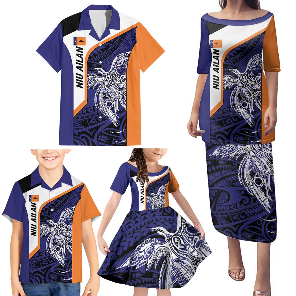 Personalised PNG New Ireland Family Matching Puletasi and Hawaiian Shirt Bird of Paradise Tattoo Flag Motif - Polynesian Pride