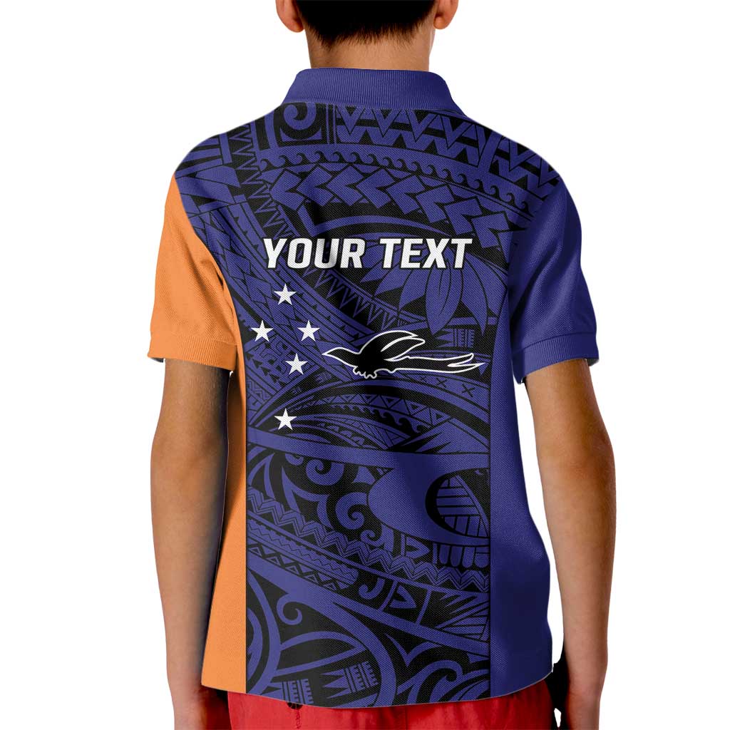 Personalised PNG New Ireland Kid Polo Shirt Bird of Paradise Tattoo Flag Motif - Polynesian Pride