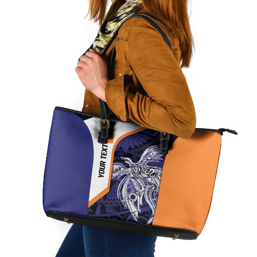 Personalised PNG New Ireland Leather Tote Bag Bird of Paradise Tattoo Flag Motif - Polynesian Pride