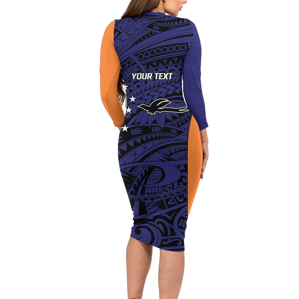 Personalised PNG New Ireland Long Sleeve Bodycon Dress Bird of Paradise Tattoo Flag Motif - Polynesian Pride