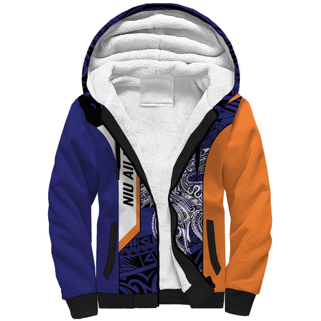 Personalised PNG New Ireland Sherpa Hoodie Bird of Paradise Tattoo Flag Motif - Polynesian Pride