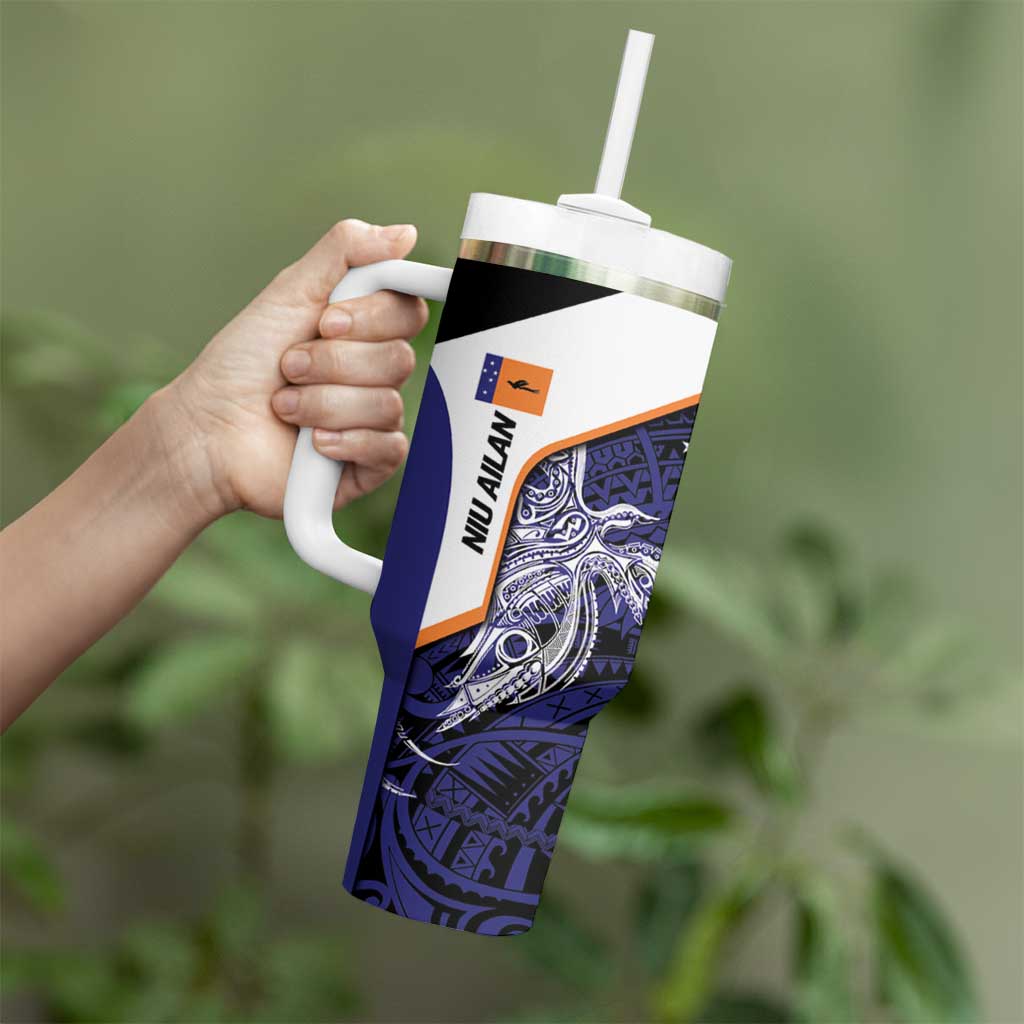 Personalised PNG New Ireland Tumbler With Handle Bird of Paradise Tattoo Flag Motif - Polynesian Pride