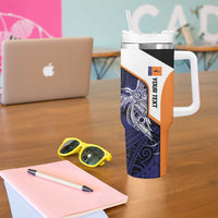 Personalised PNG New Ireland Tumbler With Handle Bird of Paradise Tattoo Flag Motif - Polynesian Pride