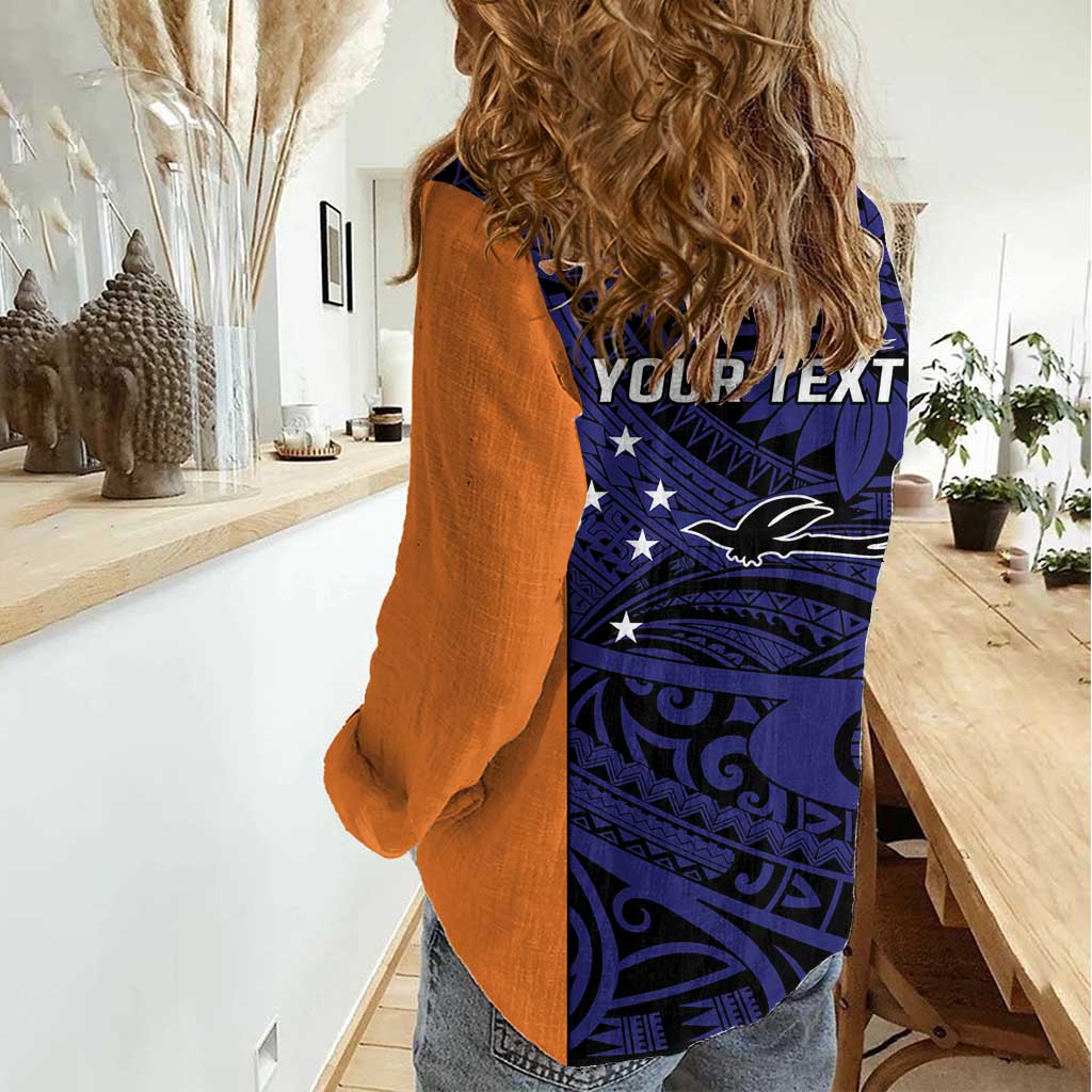 Personalised PNG New Ireland Women Casual Shirt Bird of Paradise Tattoo Flag Motif - Polynesian Pride