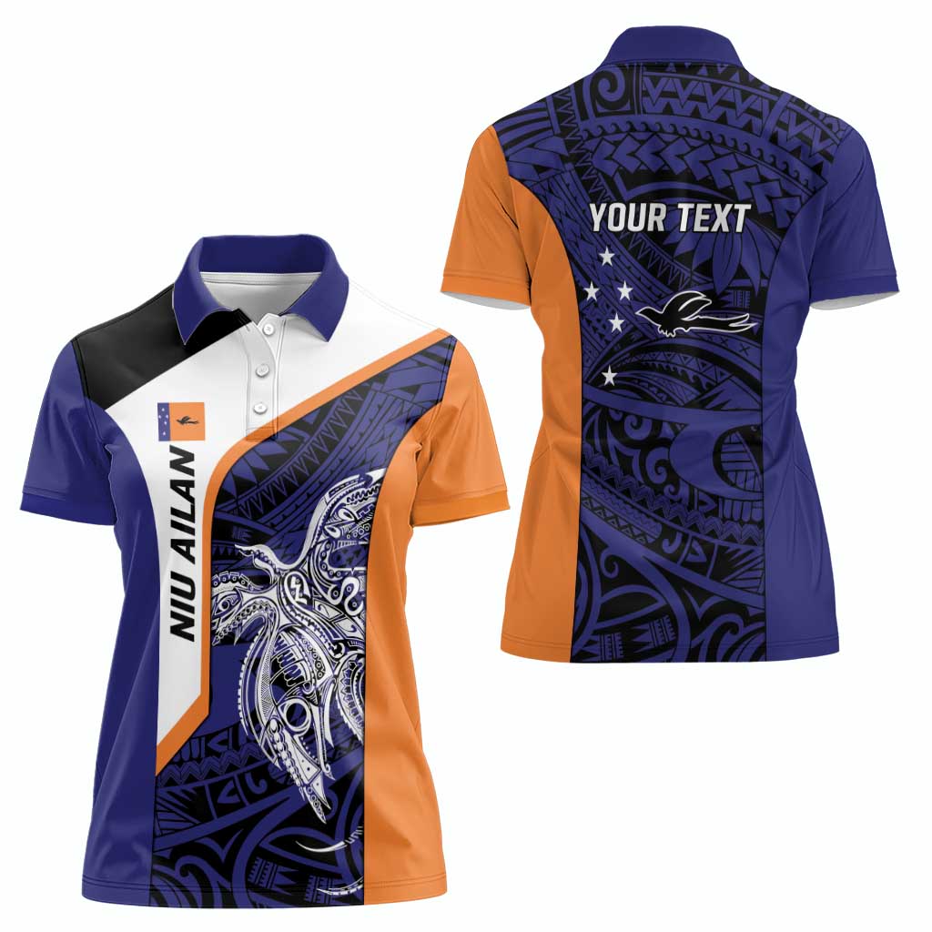 Personalised PNG New Ireland Women Polo Shirt Bird of Paradise Tattoo Flag Motif - Polynesian Pride
