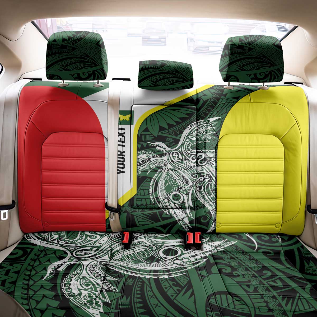 Personalised PNG Oro Province Back Car Seat Cover Bird of Paradise Tattoo Flag Motif - Polynesian Pride