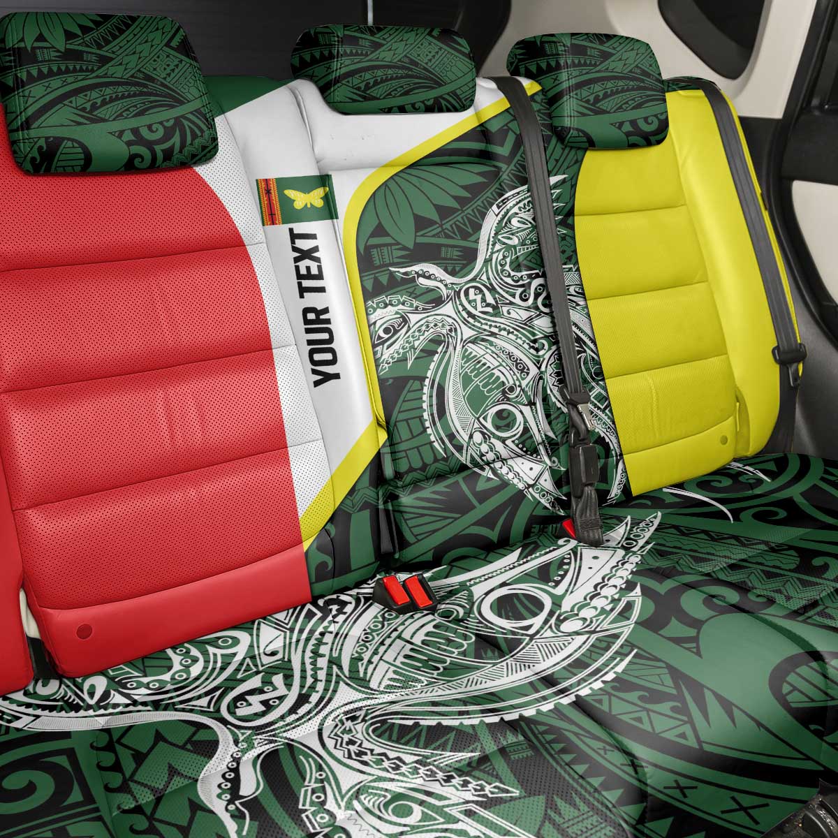 Personalised PNG Oro Province Back Car Seat Cover Bird of Paradise Tattoo Flag Motif - Polynesian Pride