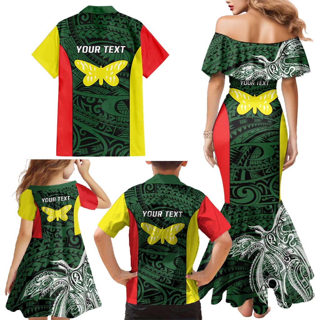 Personalised PNG Oro Province Family Matching Mermaid Dress and Hawaiian Shirt Bird of Paradise Tattoo Flag Motif - Polynesian Pride