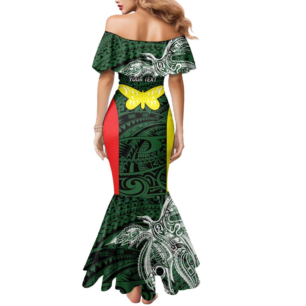 Personalised PNG Oro Province Family Matching Mermaid Dress and Hawaiian Shirt Bird of Paradise Tattoo Flag Motif - Polynesian Pride