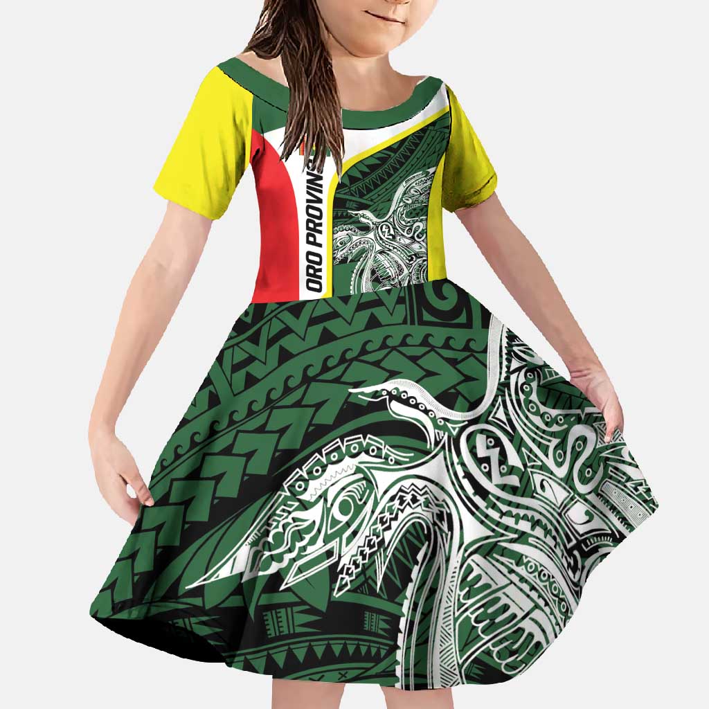 Personalised PNG Oro Province Family Matching Off Shoulder Maxi Dress and Hawaiian Shirt Bird of Paradise Tattoo Flag Motif - Polynesian Pride