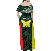 Personalised PNG Oro Province Family Matching Off Shoulder Maxi Dress and Hawaiian Shirt Bird of Paradise Tattoo Flag Motif - Polynesian Pride
