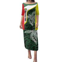 Personalised PNG Oro Province Family Matching Puletasi and Hawaiian Shirt Bird of Paradise Tattoo Flag Motif - Polynesian Pride