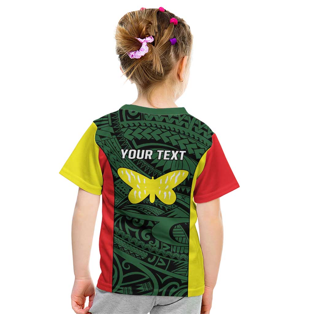 Personalised PNG Oro Province Kid T Shirt Bird of Paradise Tattoo Flag Motif - Polynesian Pride