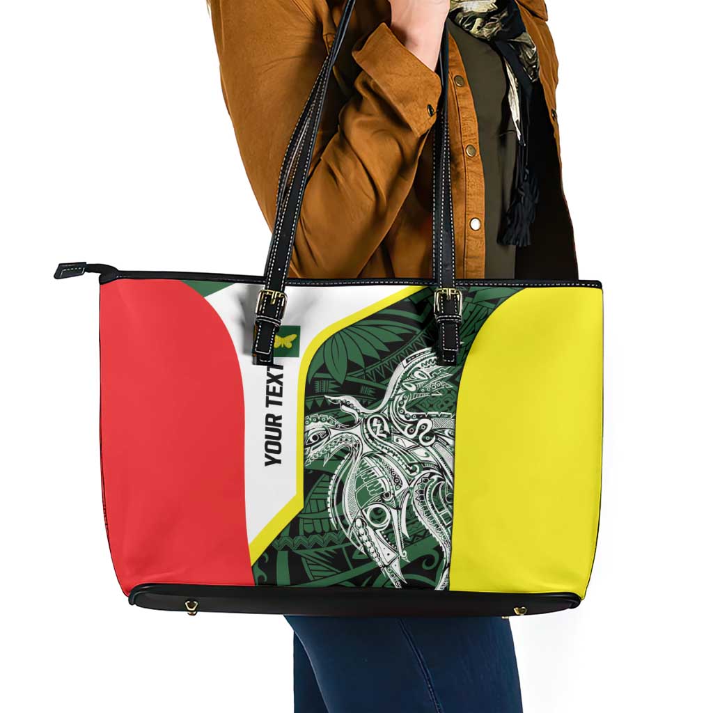 Personalised PNG Oro Province Leather Tote Bag Bird of Paradise Tattoo Flag Motif - Polynesian Pride