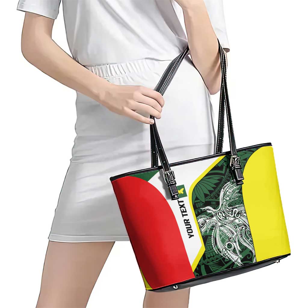 Personalised PNG Oro Province Leather Tote Bag Bird of Paradise Tattoo Flag Motif - Polynesian Pride