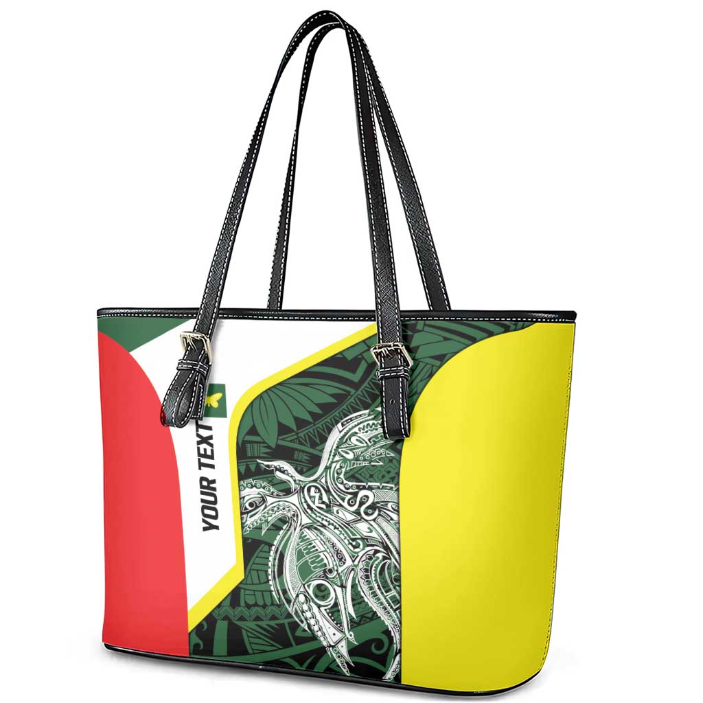 Personalised PNG Oro Province Leather Tote Bag Bird of Paradise Tattoo Flag Motif - Polynesian Pride