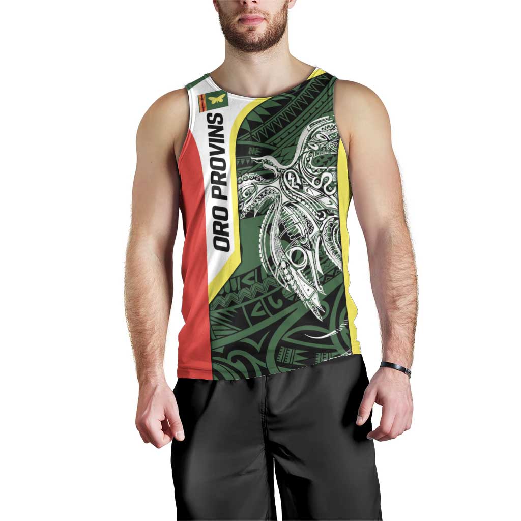 Personalised PNG Oro Province Men Tank Top Bird of Paradise Tattoo Flag Motif - Polynesian Pride