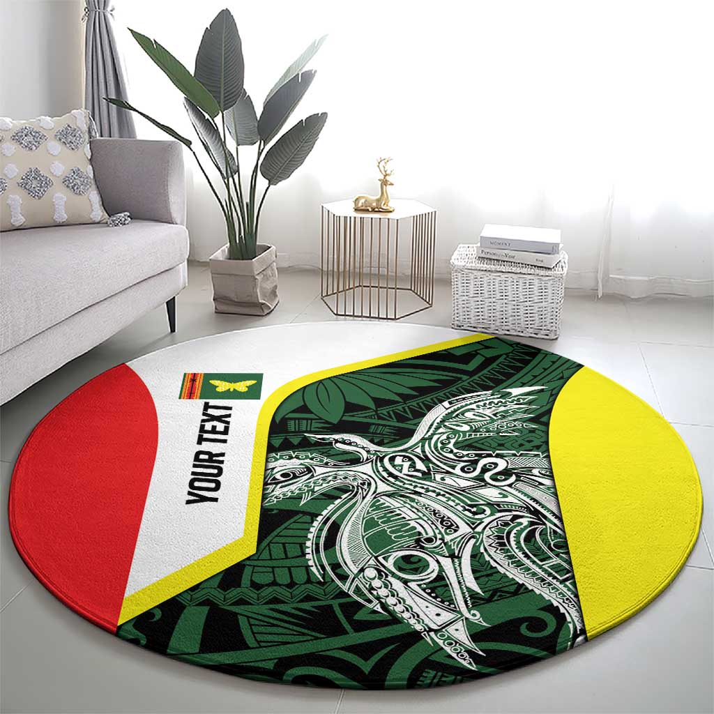 Personalised PNG Oro Province Round Carpet Bird of Paradise Tattoo Flag Motif - Polynesian Pride