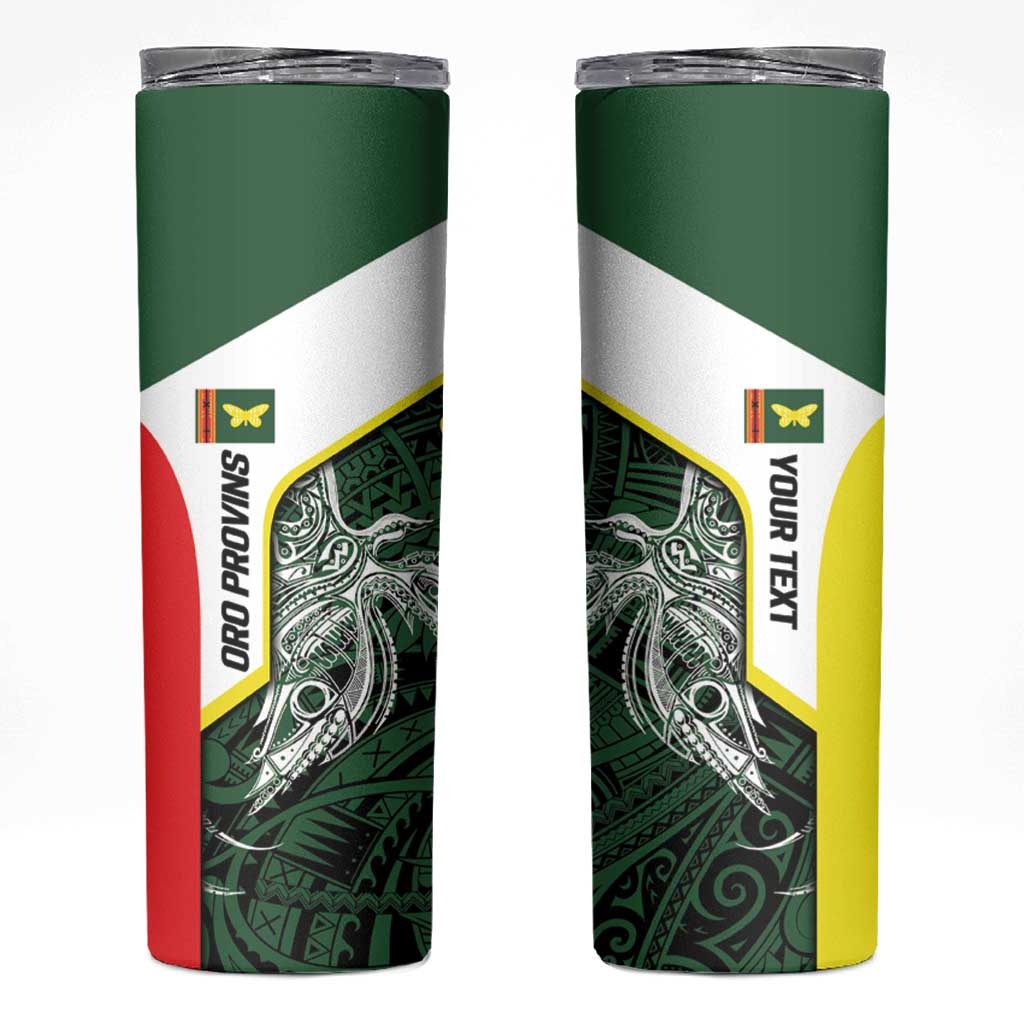 Personalised PNG Oro Province Skinny Tumbler Bird of Paradise Tattoo Flag Motif - Polynesian Pride