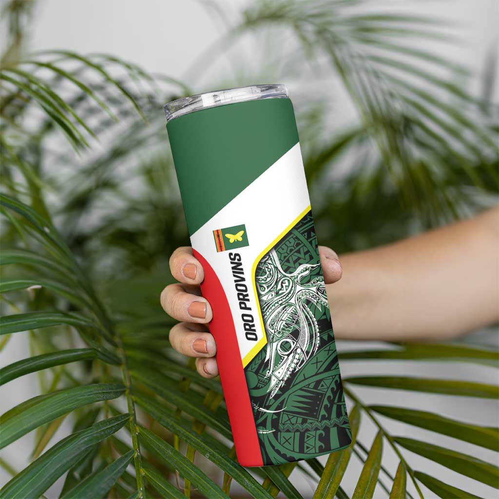 Personalised PNG Oro Province Skinny Tumbler Bird of Paradise Tattoo Flag Motif - Polynesian Pride