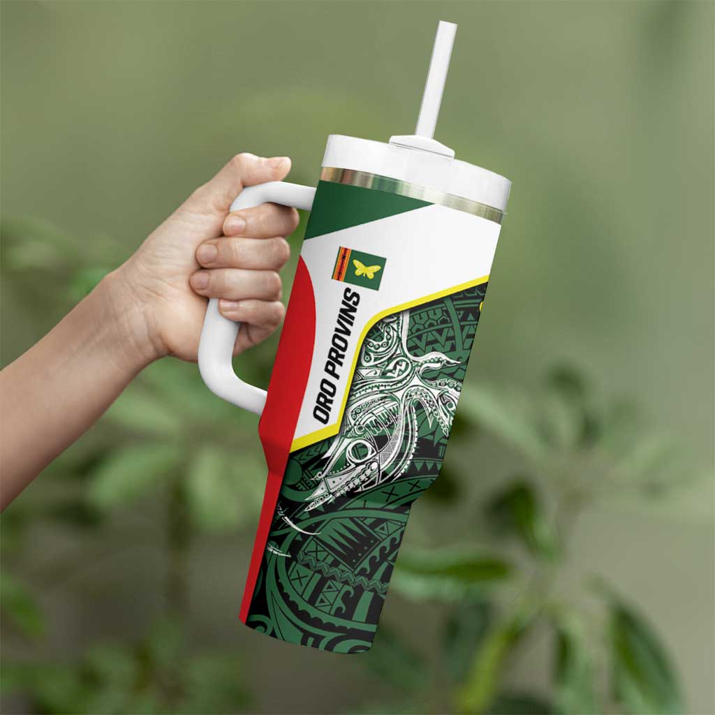 Personalised PNG Oro Province Tumbler With Handle Bird of Paradise Tattoo Flag Motif - Polynesian Pride