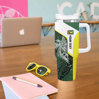 Personalised PNG Oro Province Tumbler With Handle Bird of Paradise Tattoo Flag Motif - Polynesian Pride