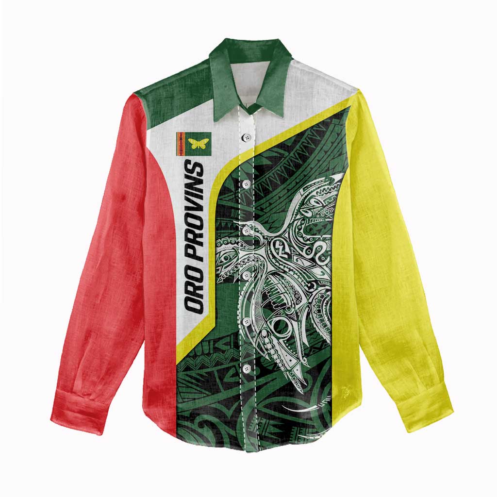 Personalised PNG Oro Province Women Casual Shirt Bird of Paradise Tattoo Flag Motif - Polynesian Pride