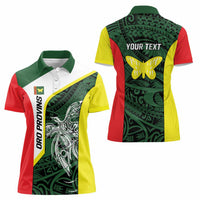 Personalised PNG Oro Province Women Polo Shirt Bird of Paradise Tattoo Flag Motif - Polynesian Pride