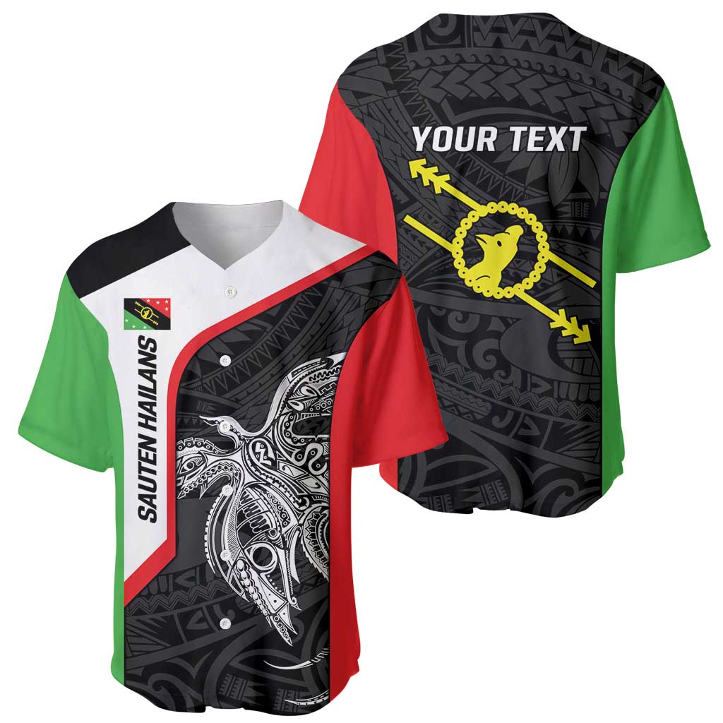 Personalised PNG Southern Highlands Province Baseball Jersey Bird of Paradise Tattoo Flag Motif - Polynesian Pride