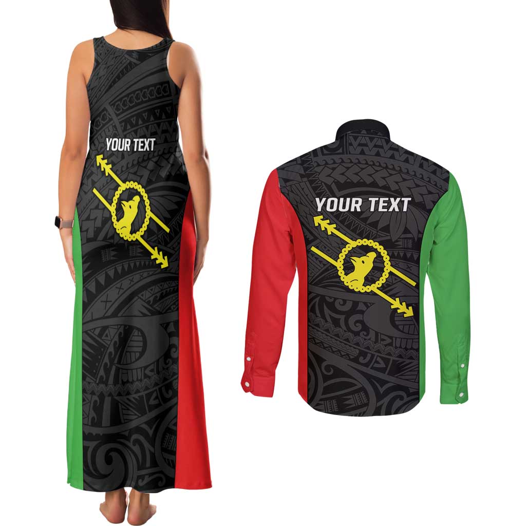 Personalised PNG Southern Highlands Province Couples Matching Tank Maxi Dress and Long Sleeve Button Shirt Bird of Paradise Tattoo Flag Motif - Polynesian Pride