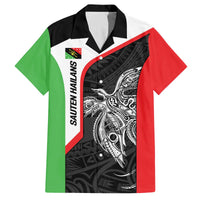 Personalised PNG Southern Highlands Province Family Matching Off The Shoulder Long Sleeve Dress and Hawaiian Shirt Bird of Paradise Tattoo Flag Motif - Polynesian Pride